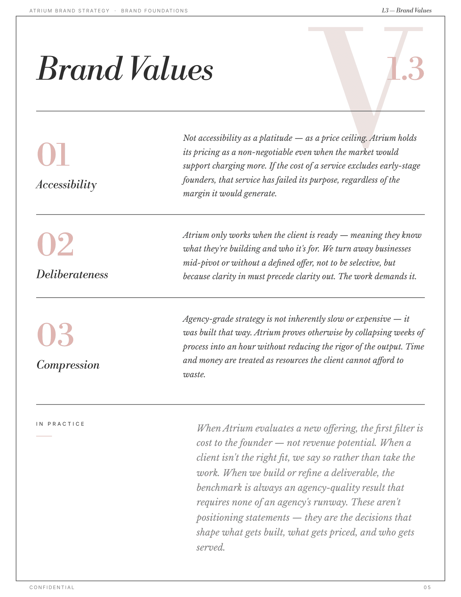 Brand Values page from a generated document