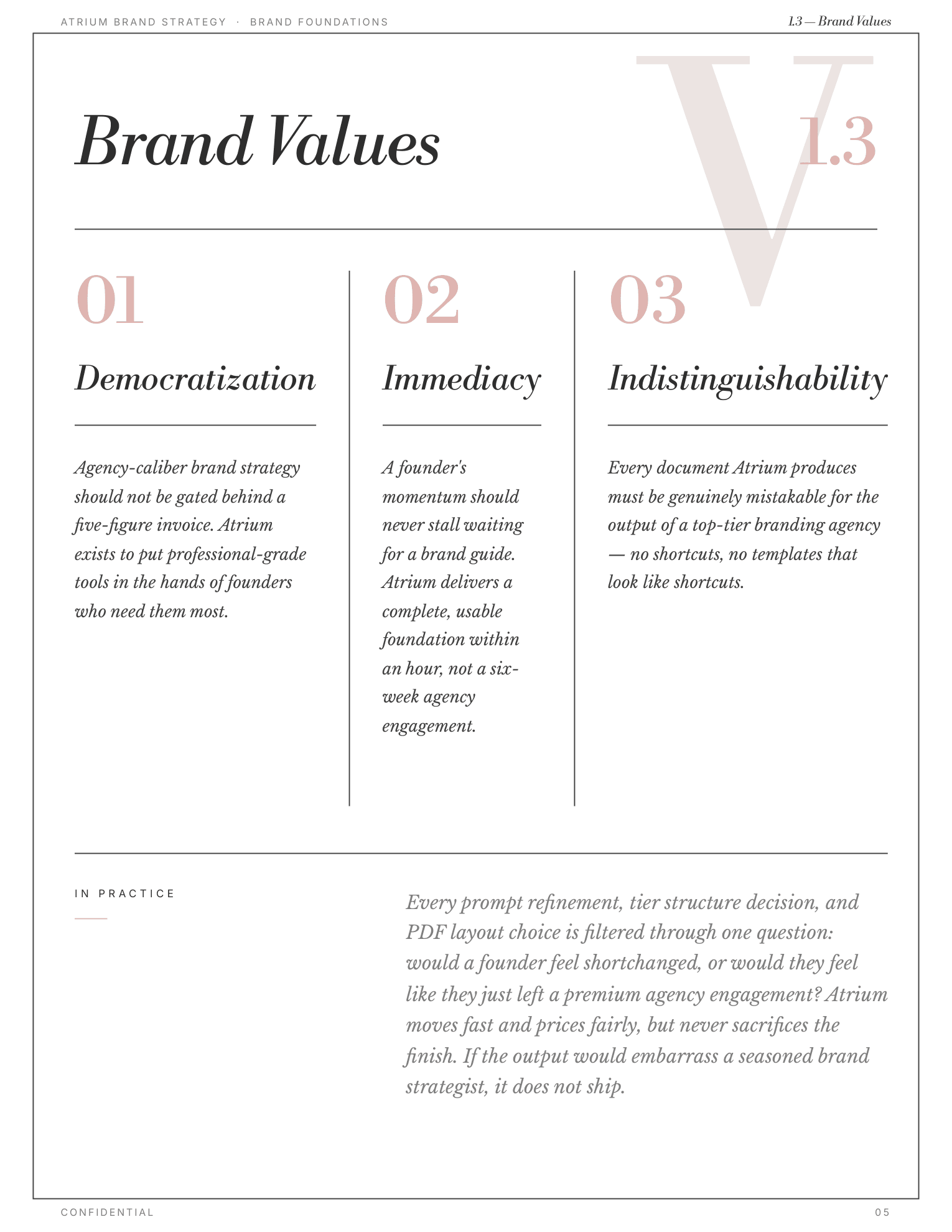Brand Values page from a generated document